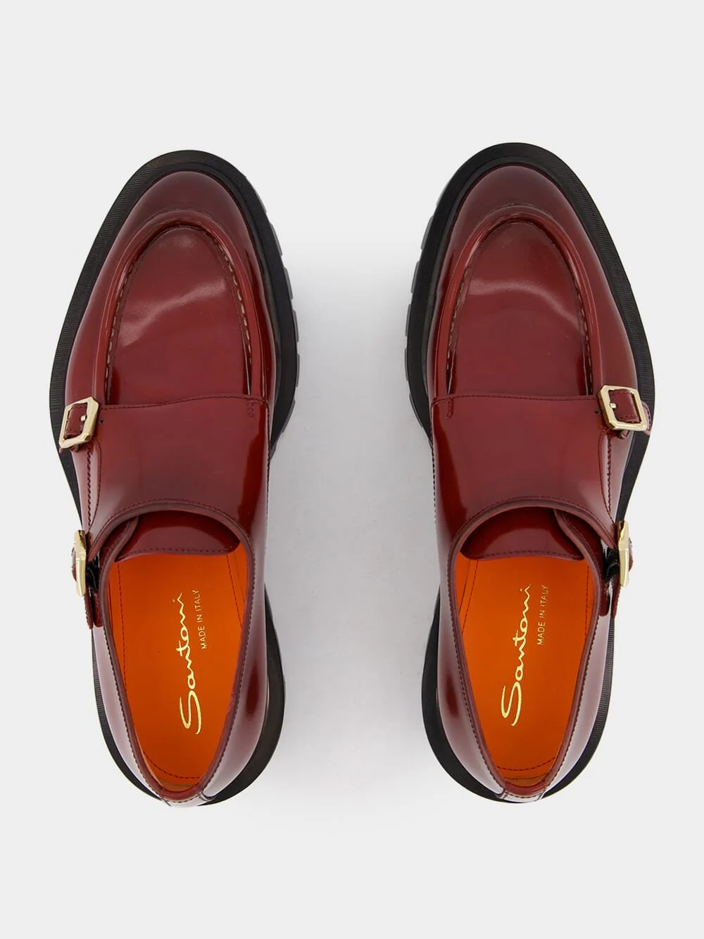 Burgundy Leather Double-Buckle Shoes - Image 4