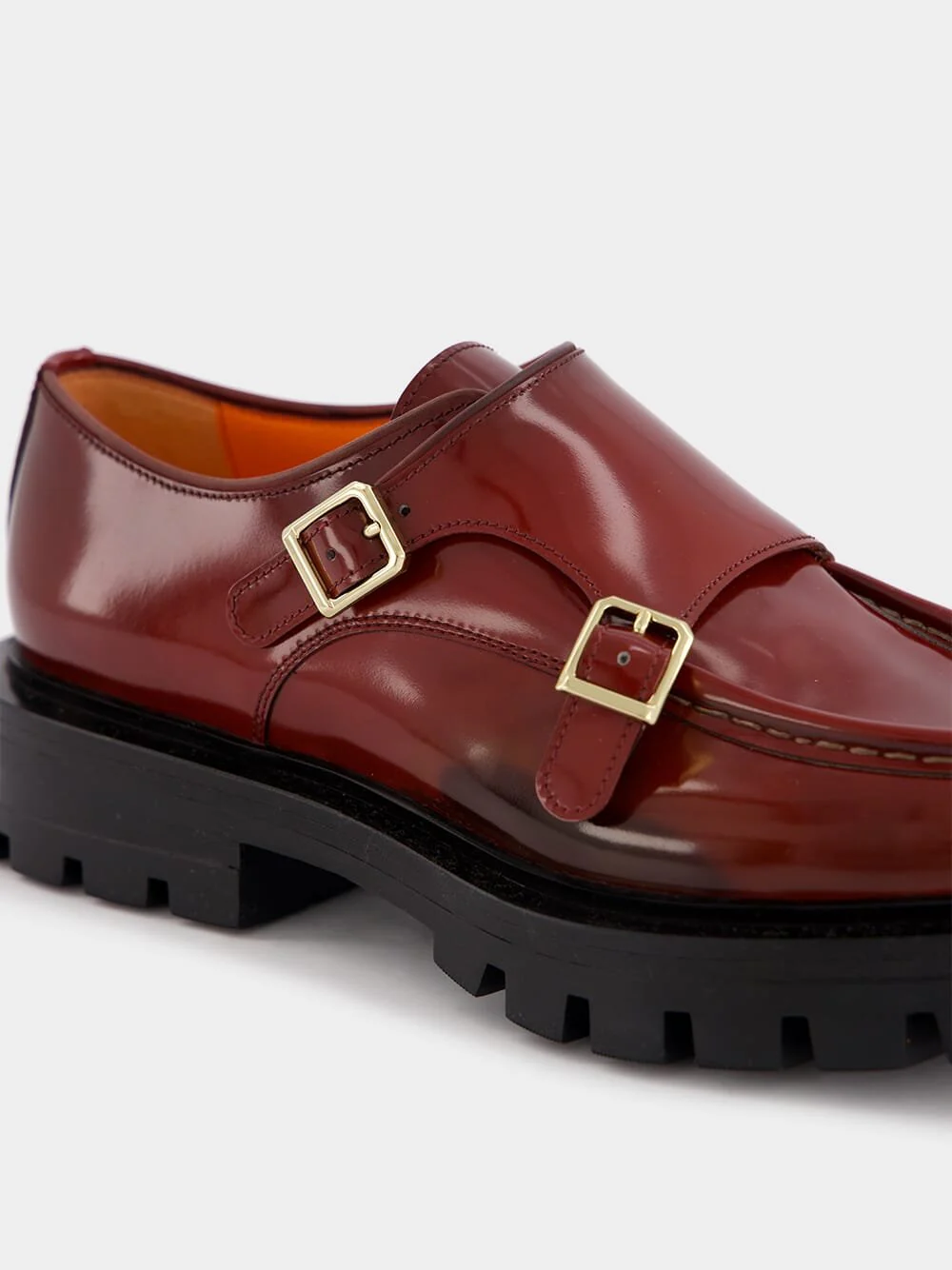 Burgundy Leather Double-Buckle Shoes - Image 6