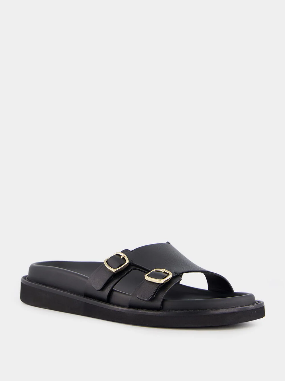 Double Buckle Leather Slides - Image 2