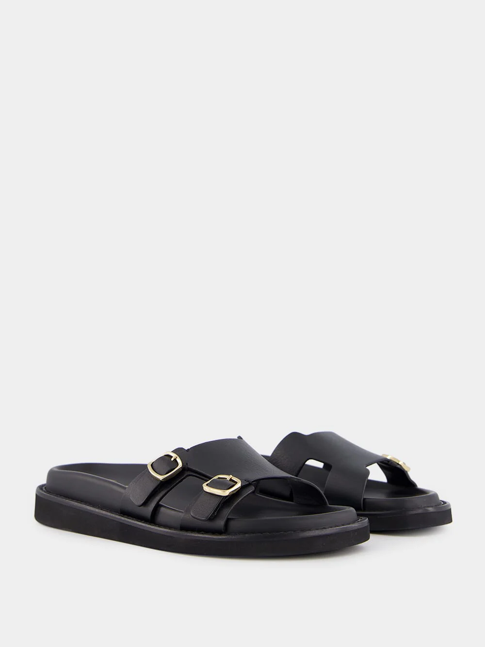 Double Buckle Leather Slides - Image 3