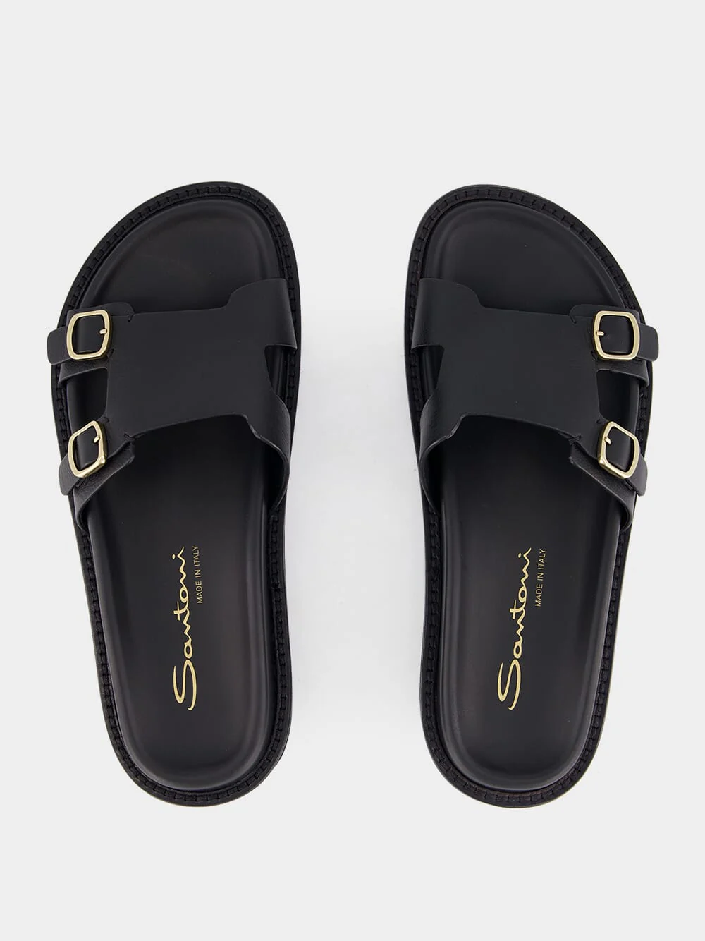 Double Buckle Leather Slides - Image 4