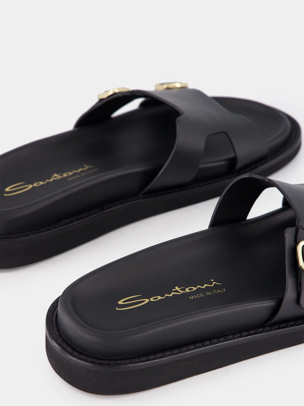 Double Buckle Leather Slides - Image 6