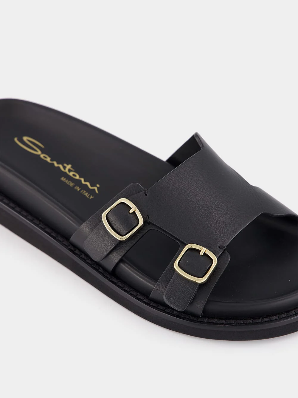 Double Buckle Leather Slides - Image 7