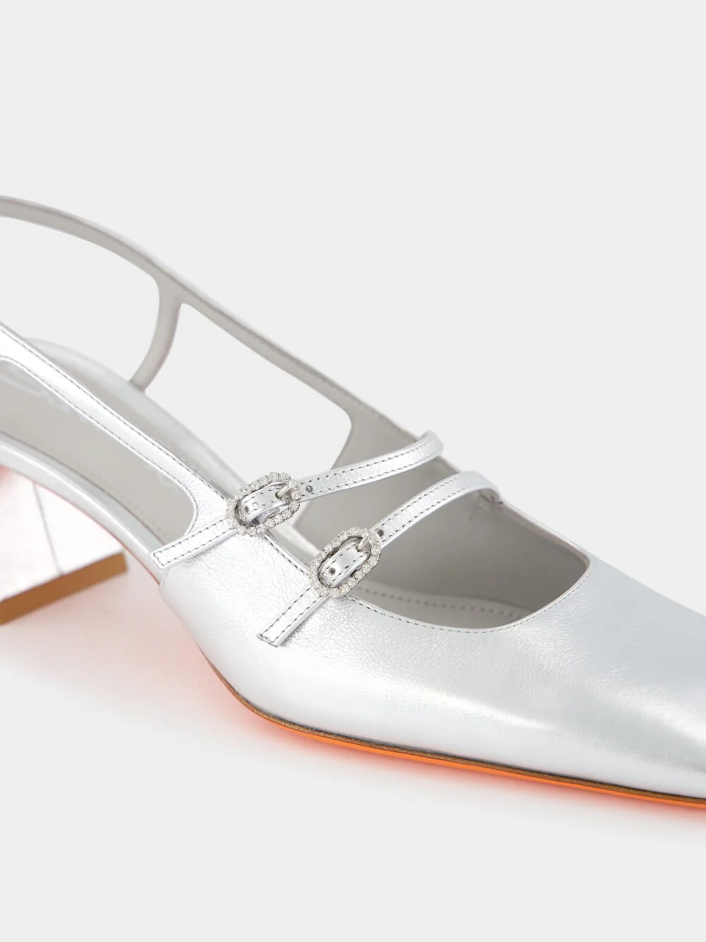 Silver Aurora Mid-Heel Slingback Pumps - Image 14
