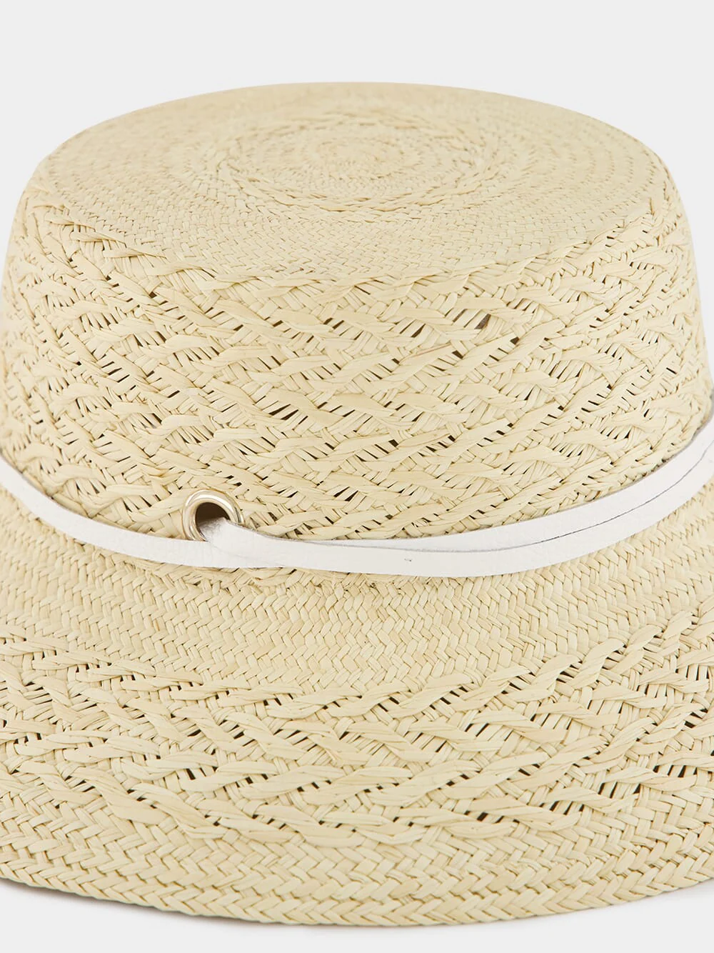 Texturized Straw Lampshade Hat with Leather Band - Image 3
