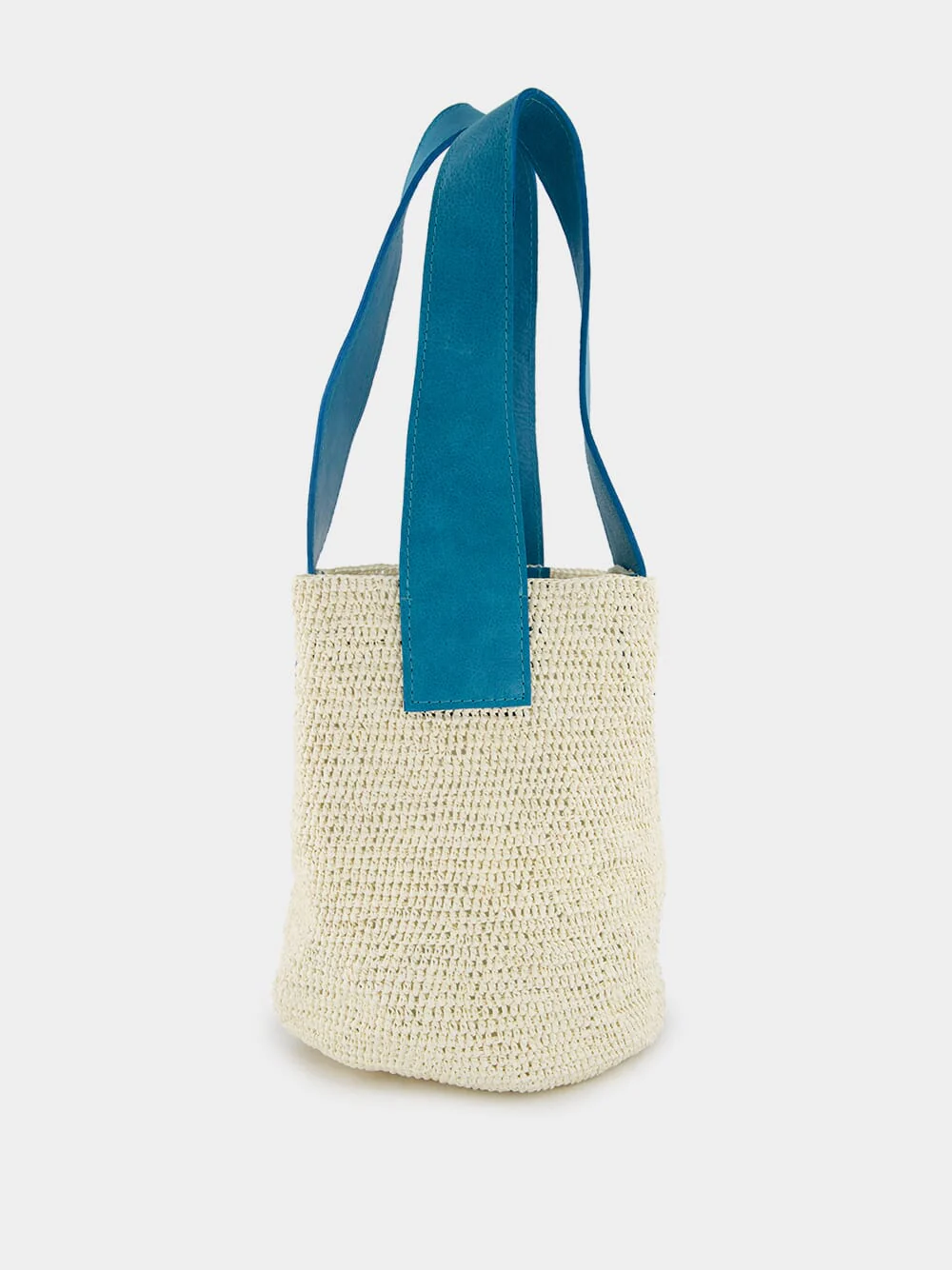 El Viajero Mini Straw Turquoise Leather Bag - Image 3