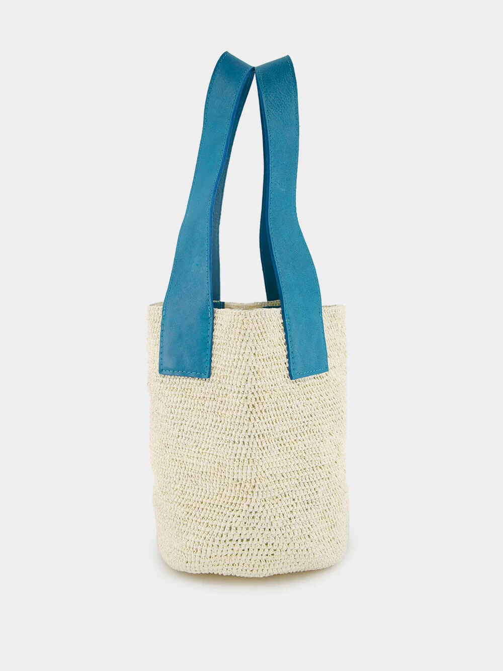 El Viajero Mini Straw Turquoise Leather Bag - Image 4