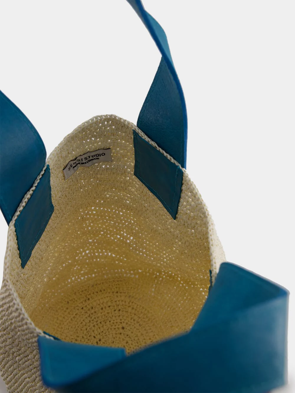 El Viajero Mini Straw Turquoise Leather Bag - Image 6
