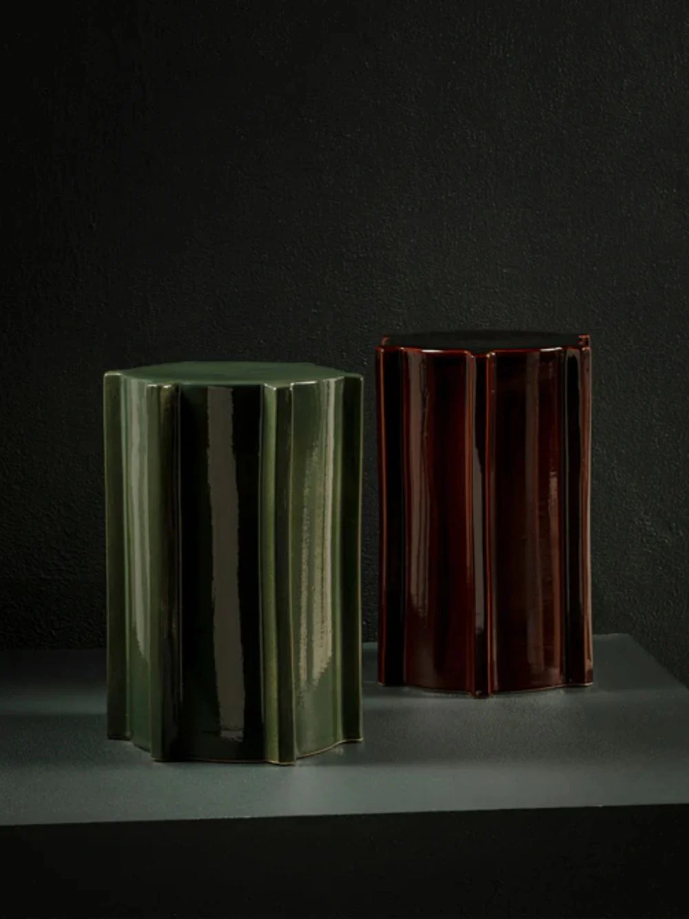 Side Table Pawn Glazed Stoneware in Dark Green - Image 4