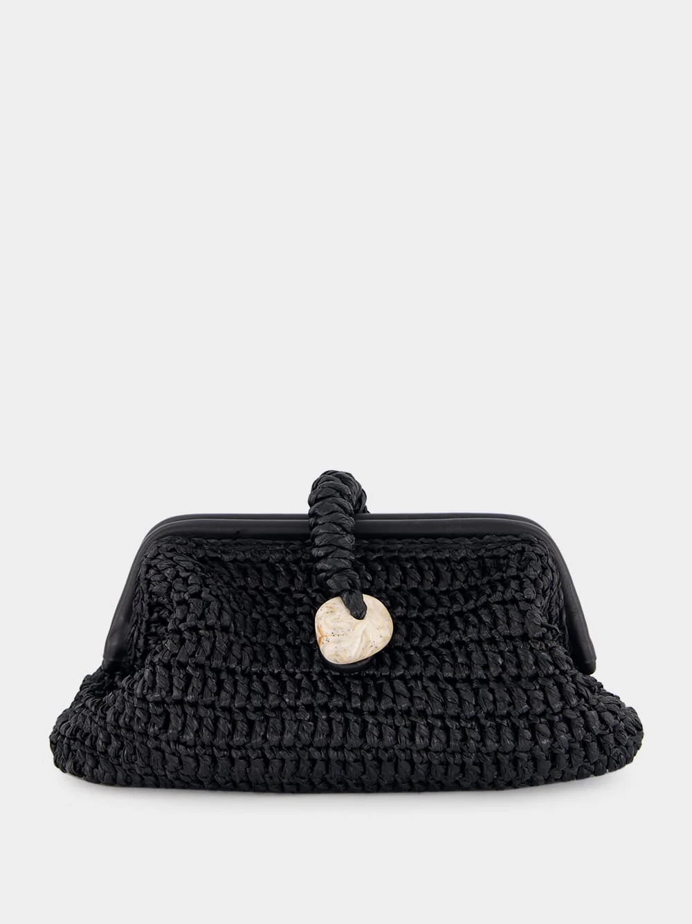 Black Delphine Raffia Clutch Bag