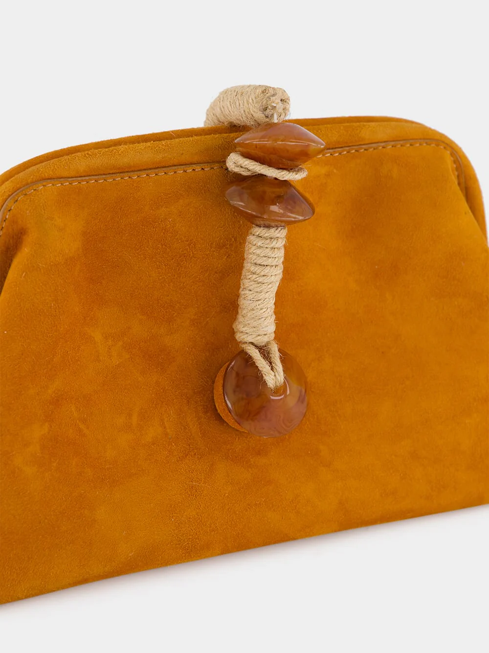 Camel Petra Suede Clutch with Almond Detail - Image 6