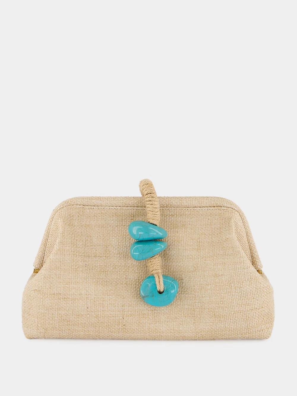 Natural Petra Jute Clutch with Aqua Detail