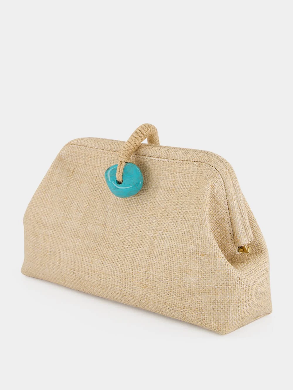 Natural Petra Jute Clutch with Aqua Detail - Image 6