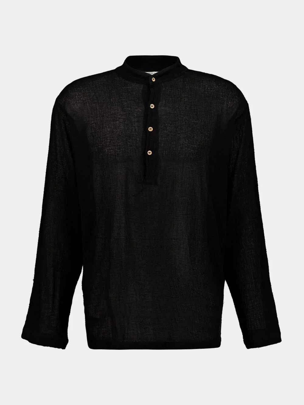 Black Cotton Gauze Shirt with Buttons