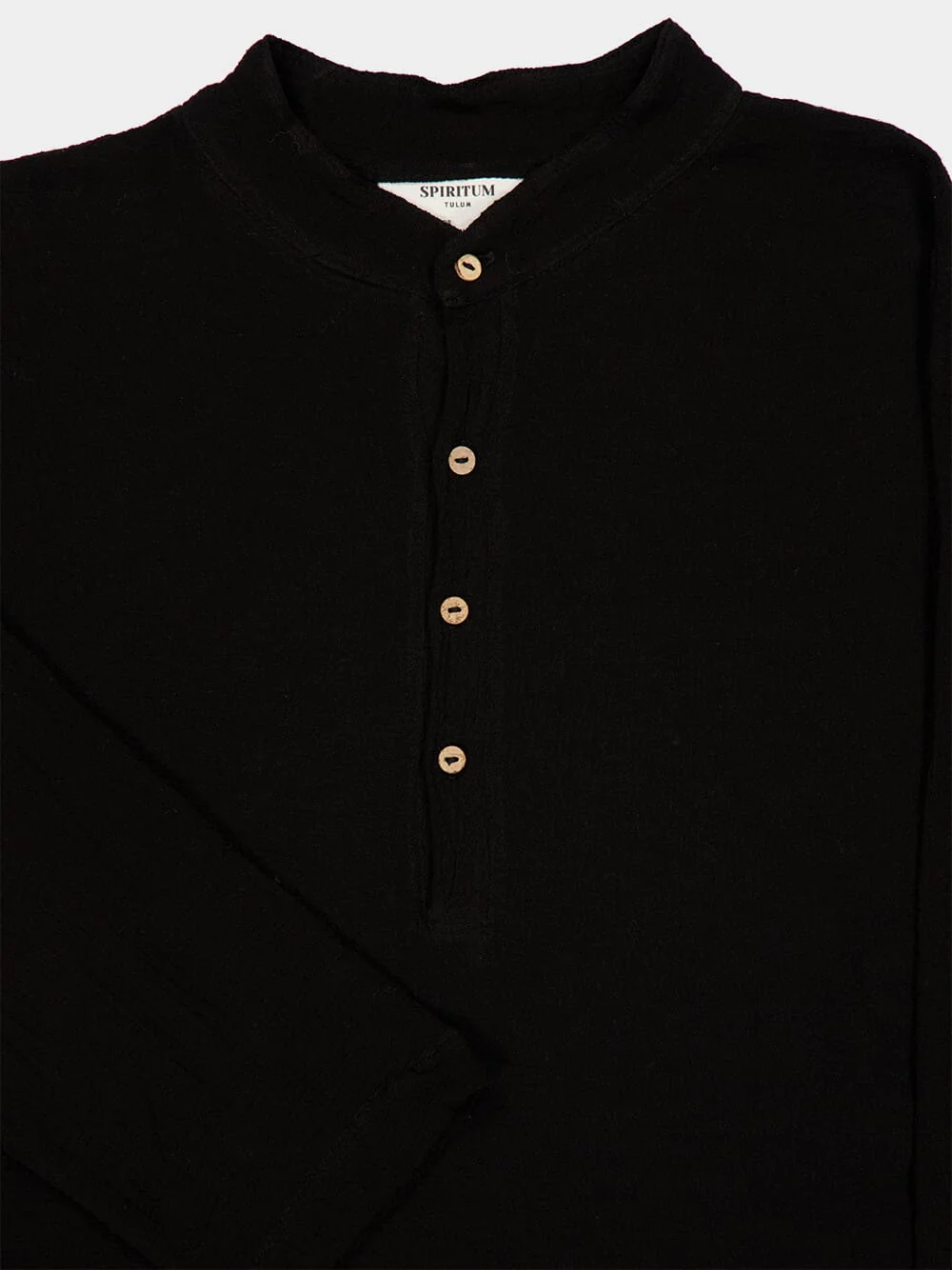 Black Cotton Gauze Shirt with Buttons - Image 3