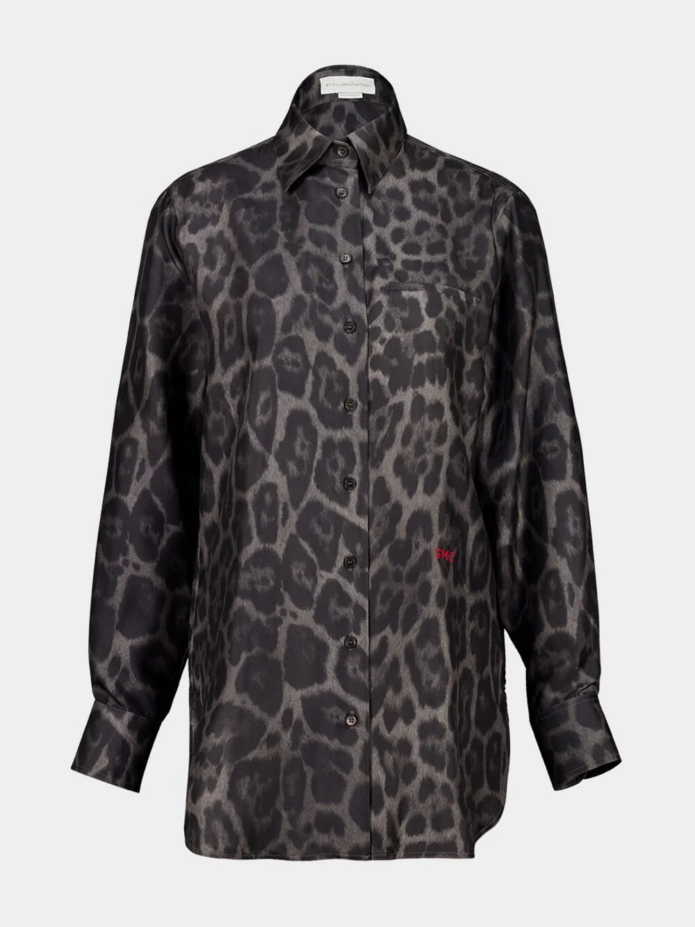 Ash Grey Oversized Leopard Silk Shirt - Image 2