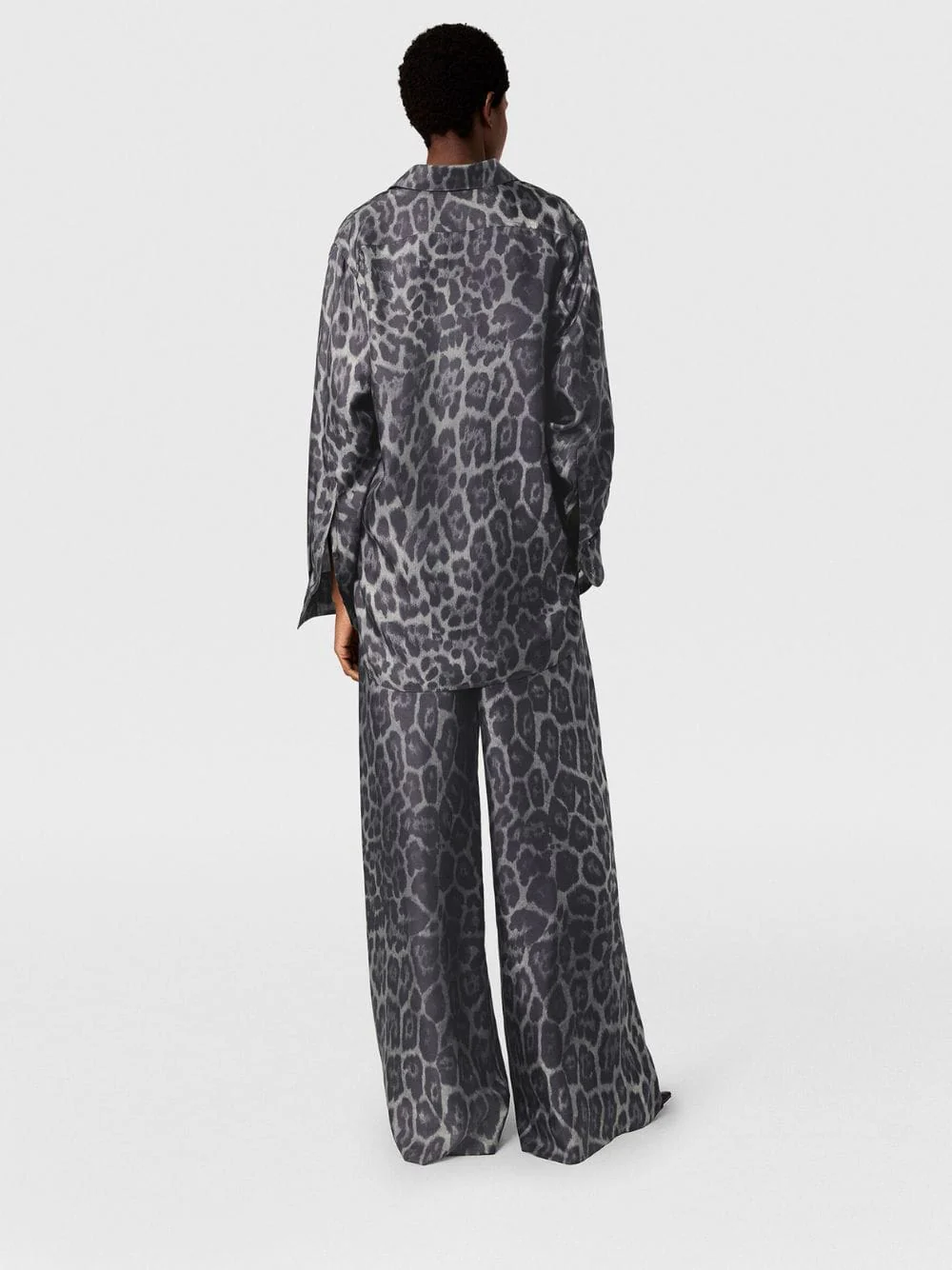 Ash Grey Oversized Leopard Silk Shirt - Image 3