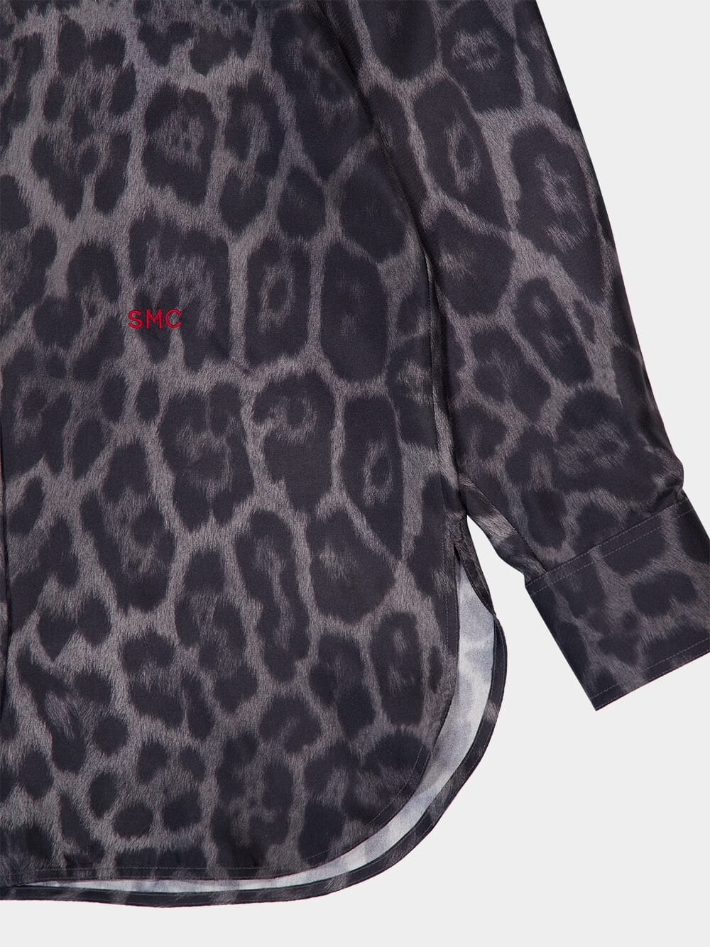 Ash Grey Oversized Leopard Silk Shirt - Image 6