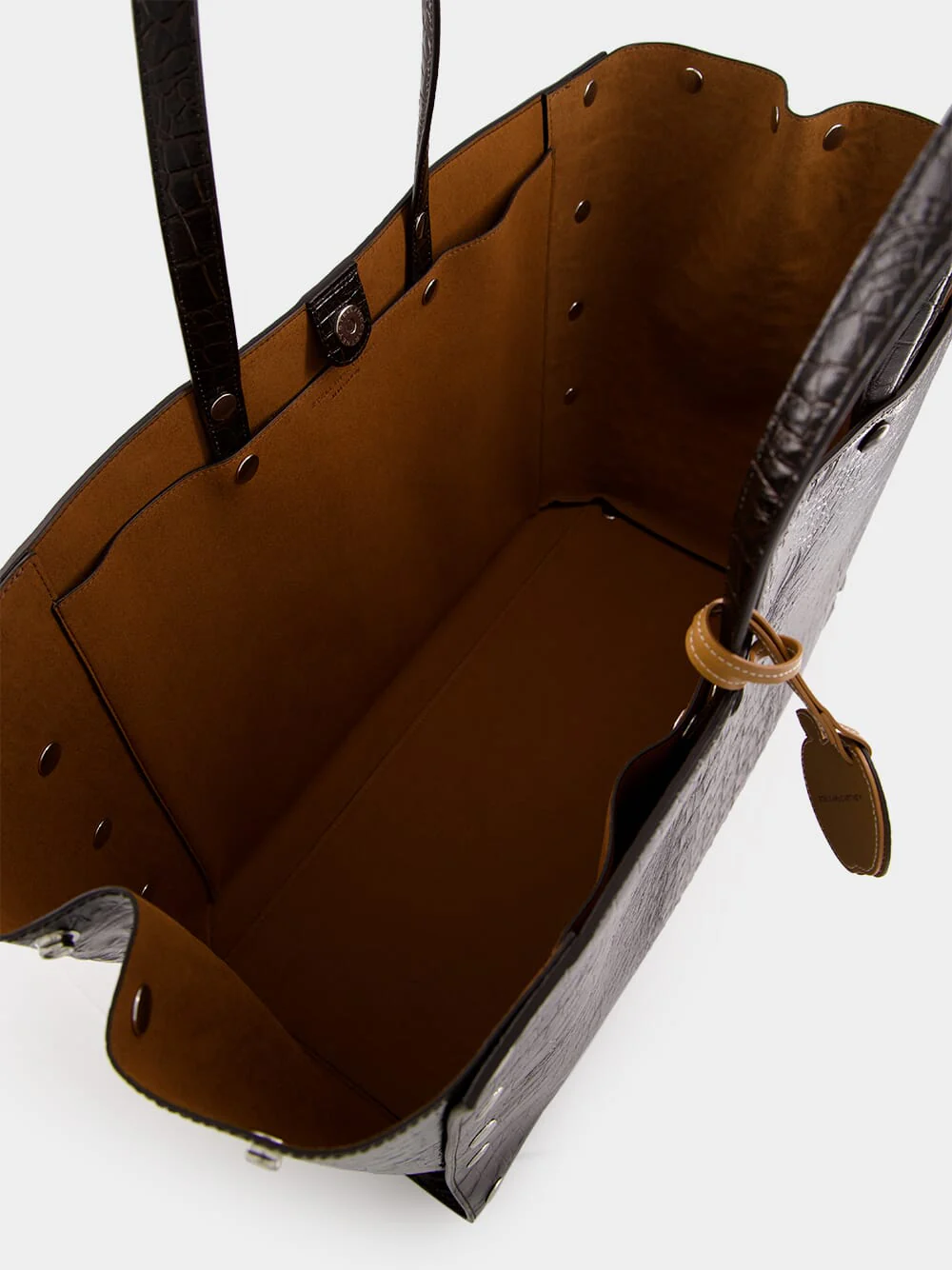 Coffee Brown Studs Large Croc-Embossed Tote Bag - Image 6