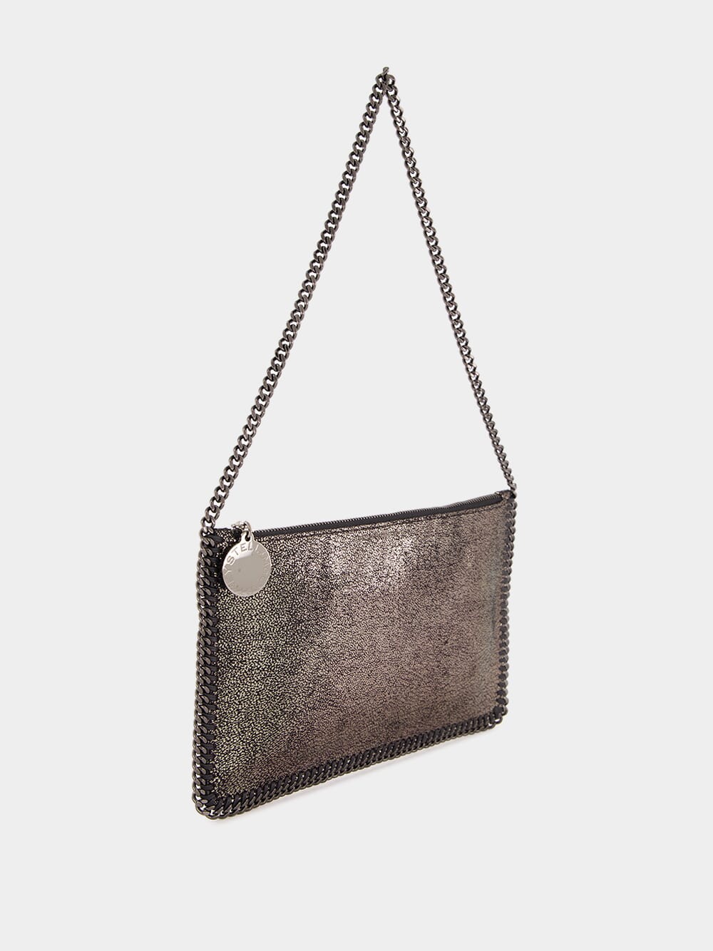 Silver Eco Shiny Chamois Pochette with Chain - Image 3