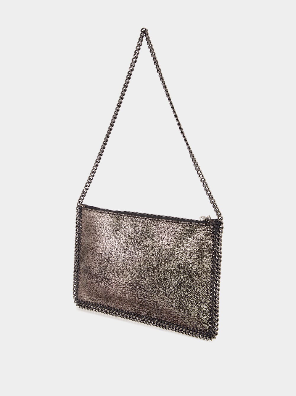 Silver Eco Shiny Chamois Pochette with Chain - Image 5