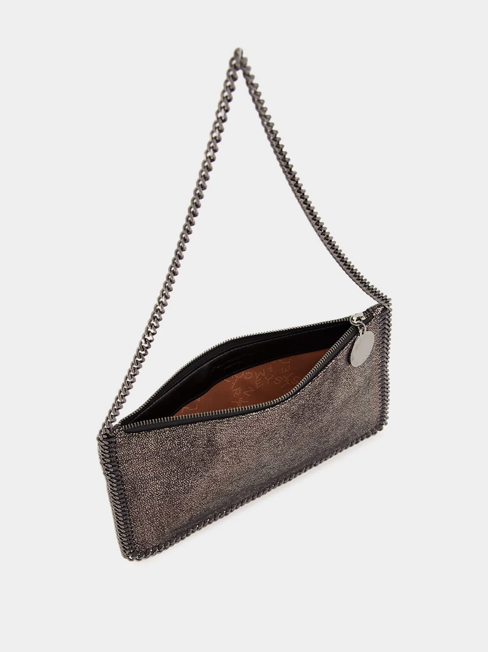 Silver Eco Shiny Chamois Pochette with Chain - Image 6
