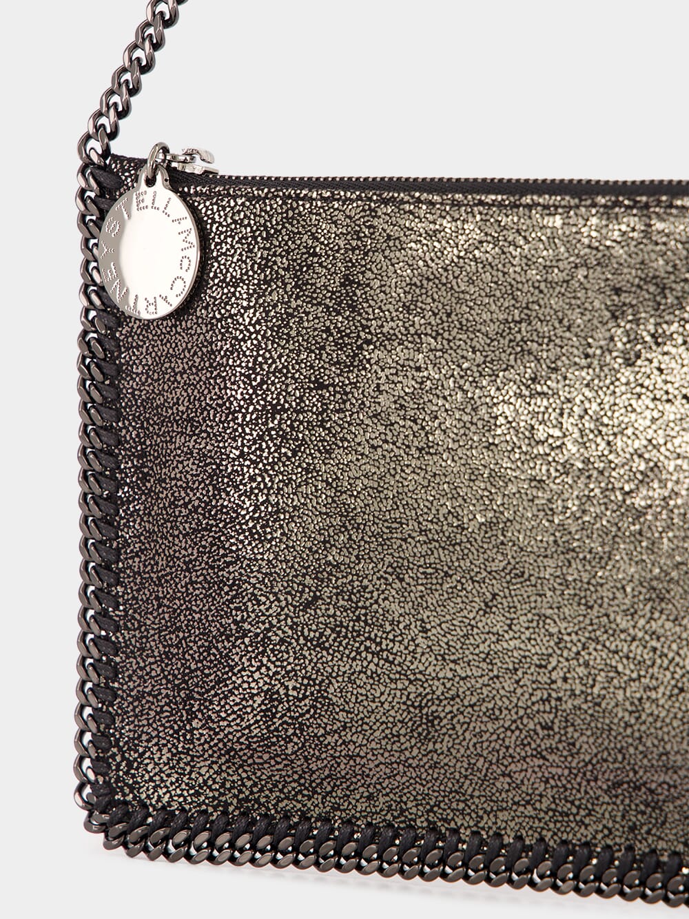 Silver Eco Shiny Chamois Pochette with Chain - Image 7