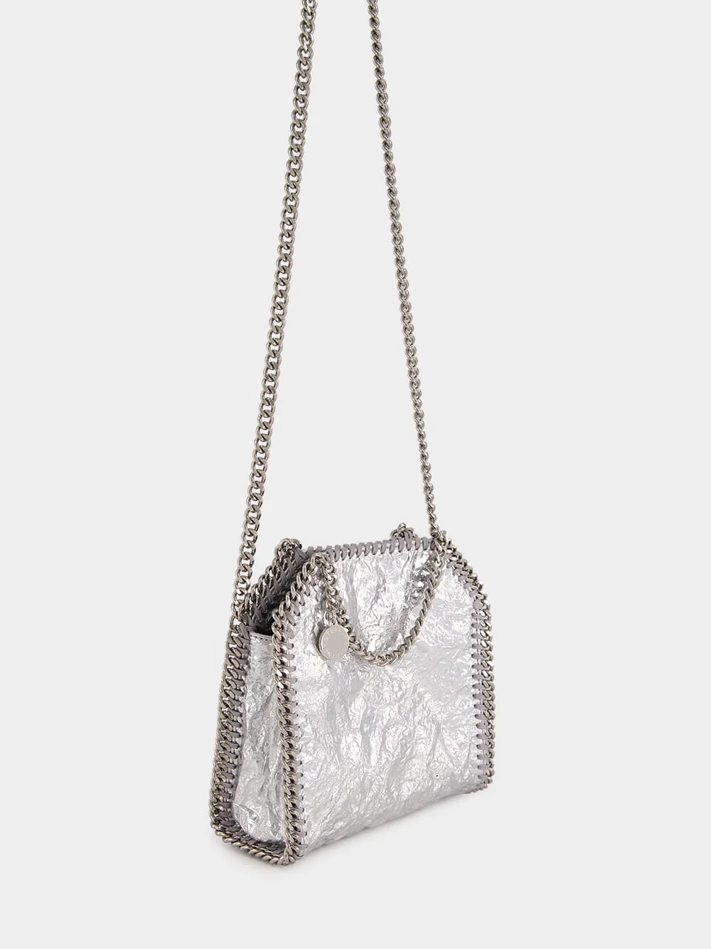 Silver Falabella Tiny Cracked Metallic Tote Bag - Image 4