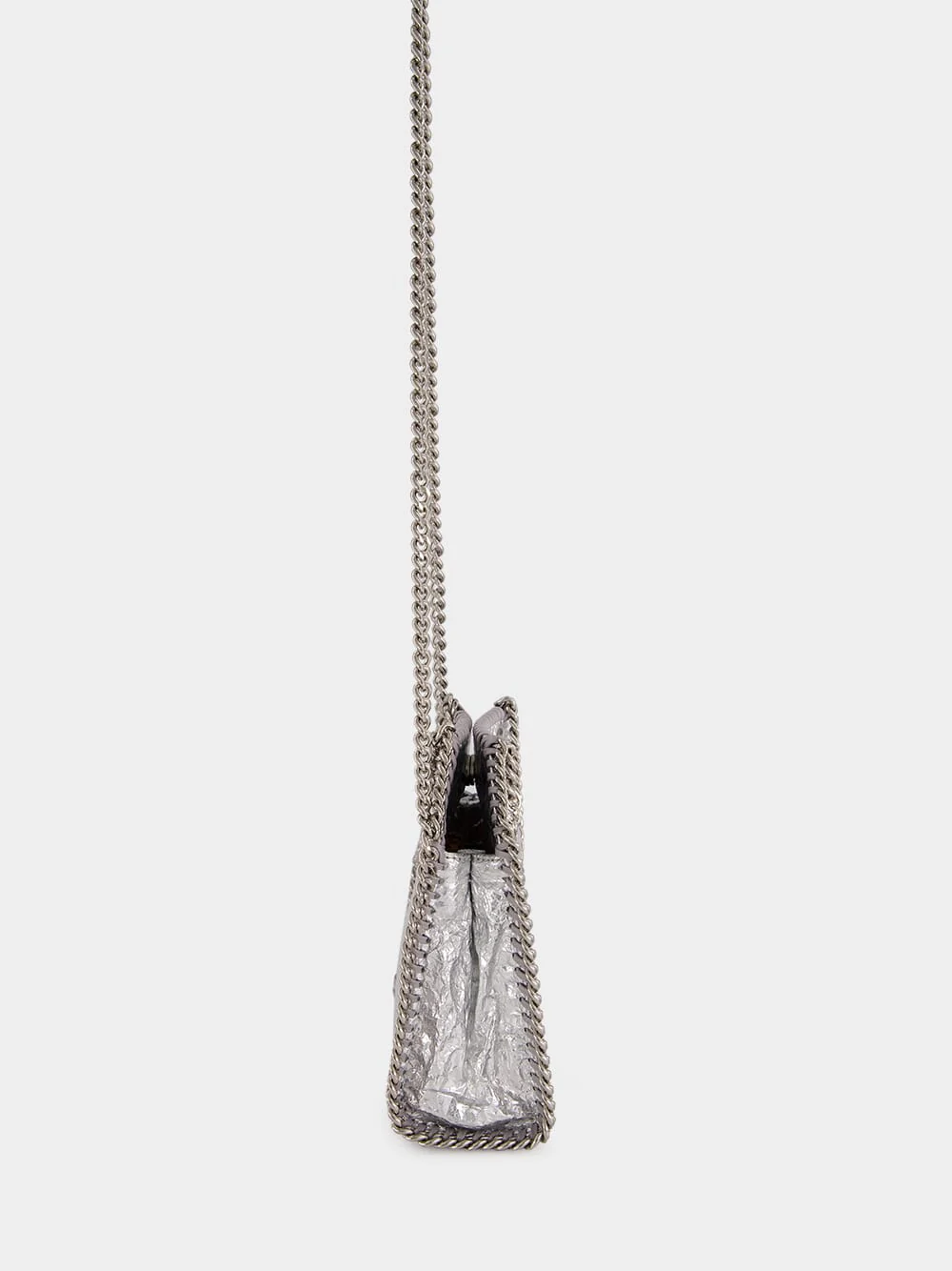 Silver Falabella Tiny Cracked Metallic Tote Bag - Image 5