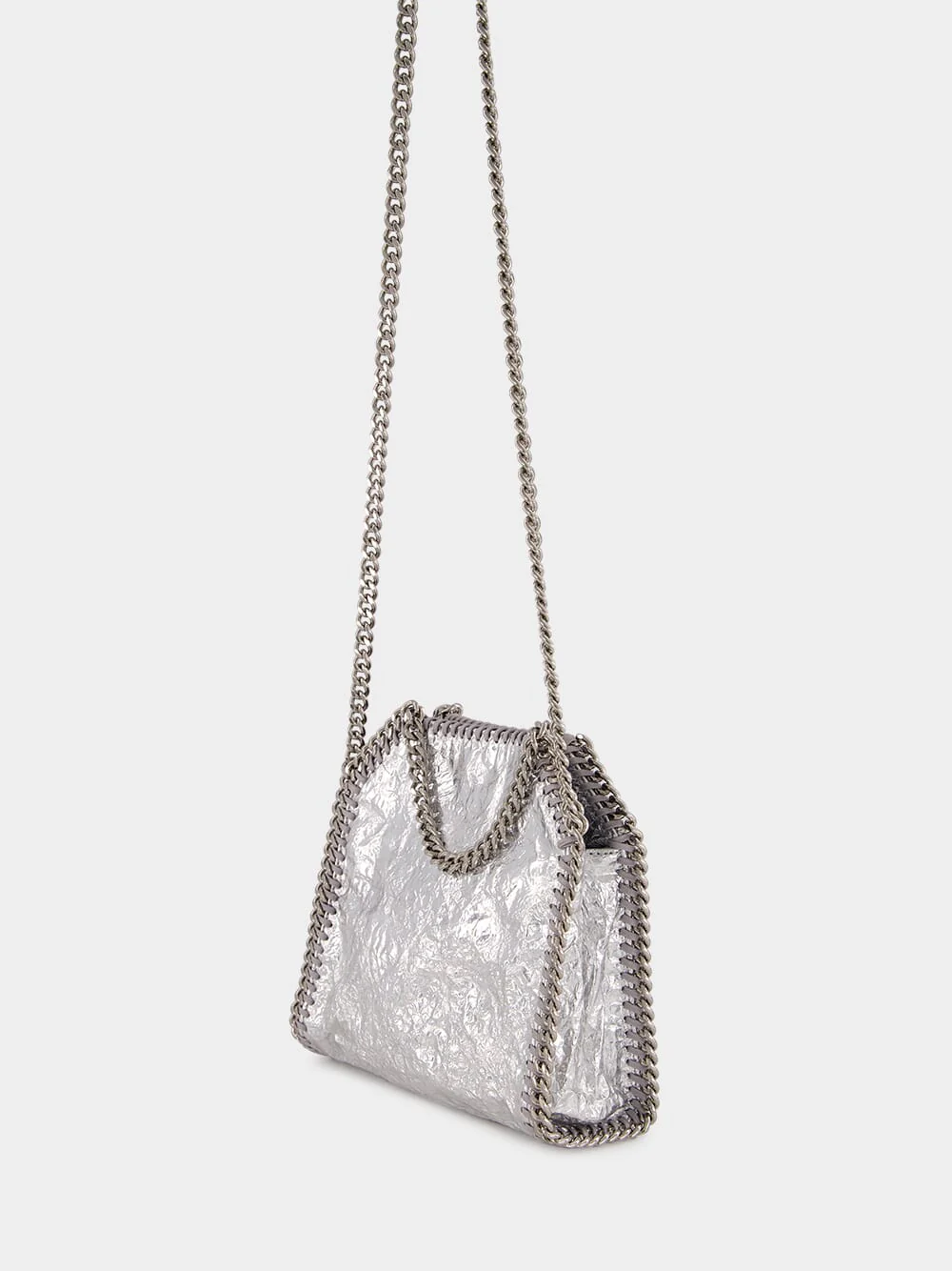 Silver Falabella Tiny Cracked Metallic Tote Bag - Image 6