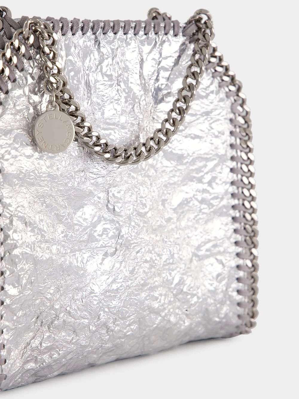 Silver Falabella Tiny Cracked Metallic Tote Bag - Image 8