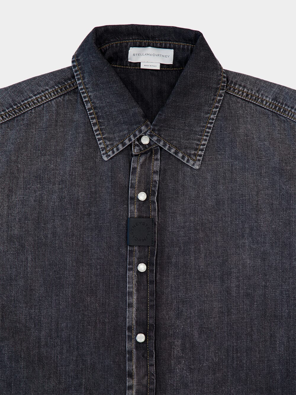 Black Denim Washed Button Up Shirt - Image 3