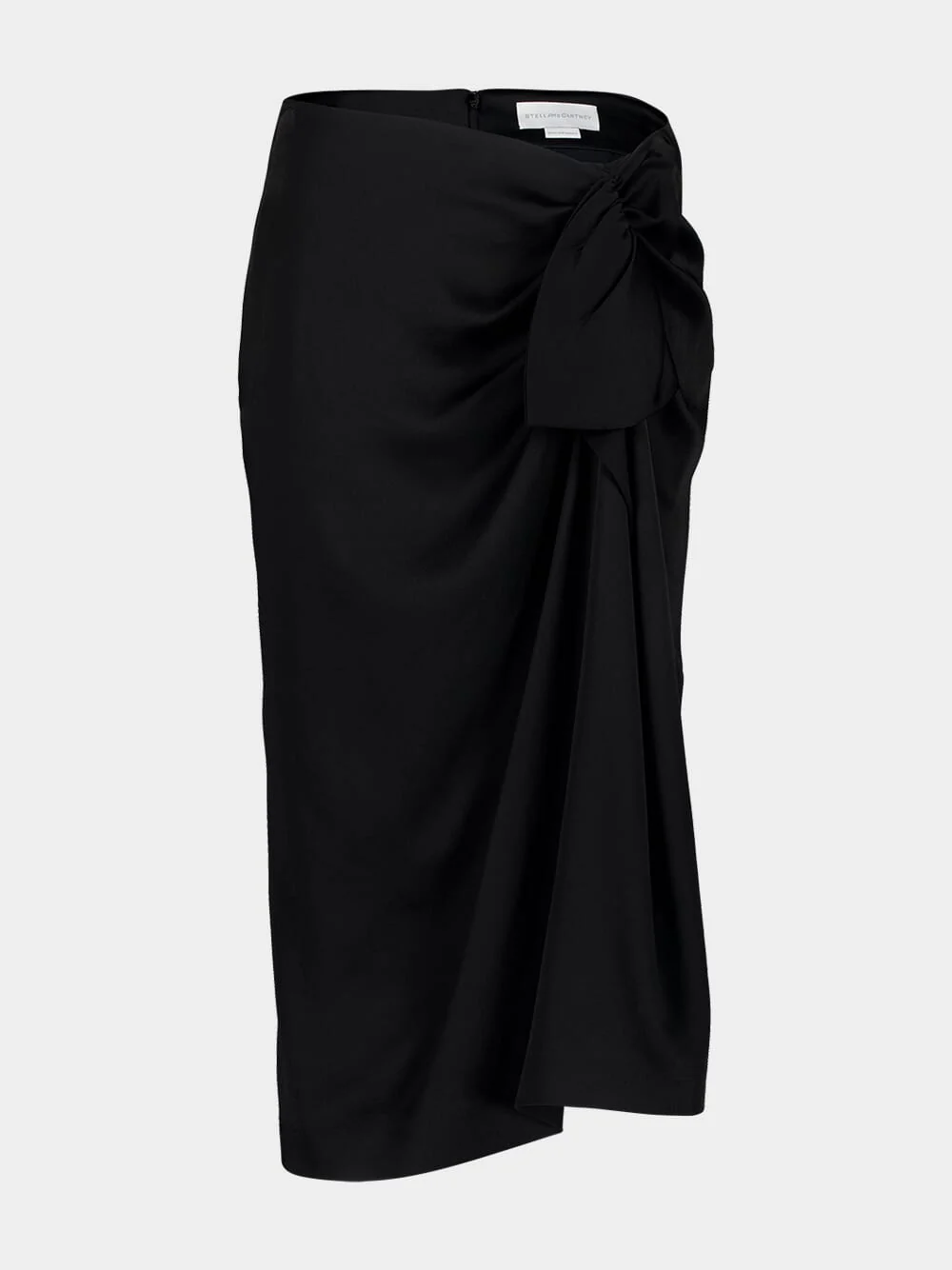Black Gathered Satin Midi Skirt