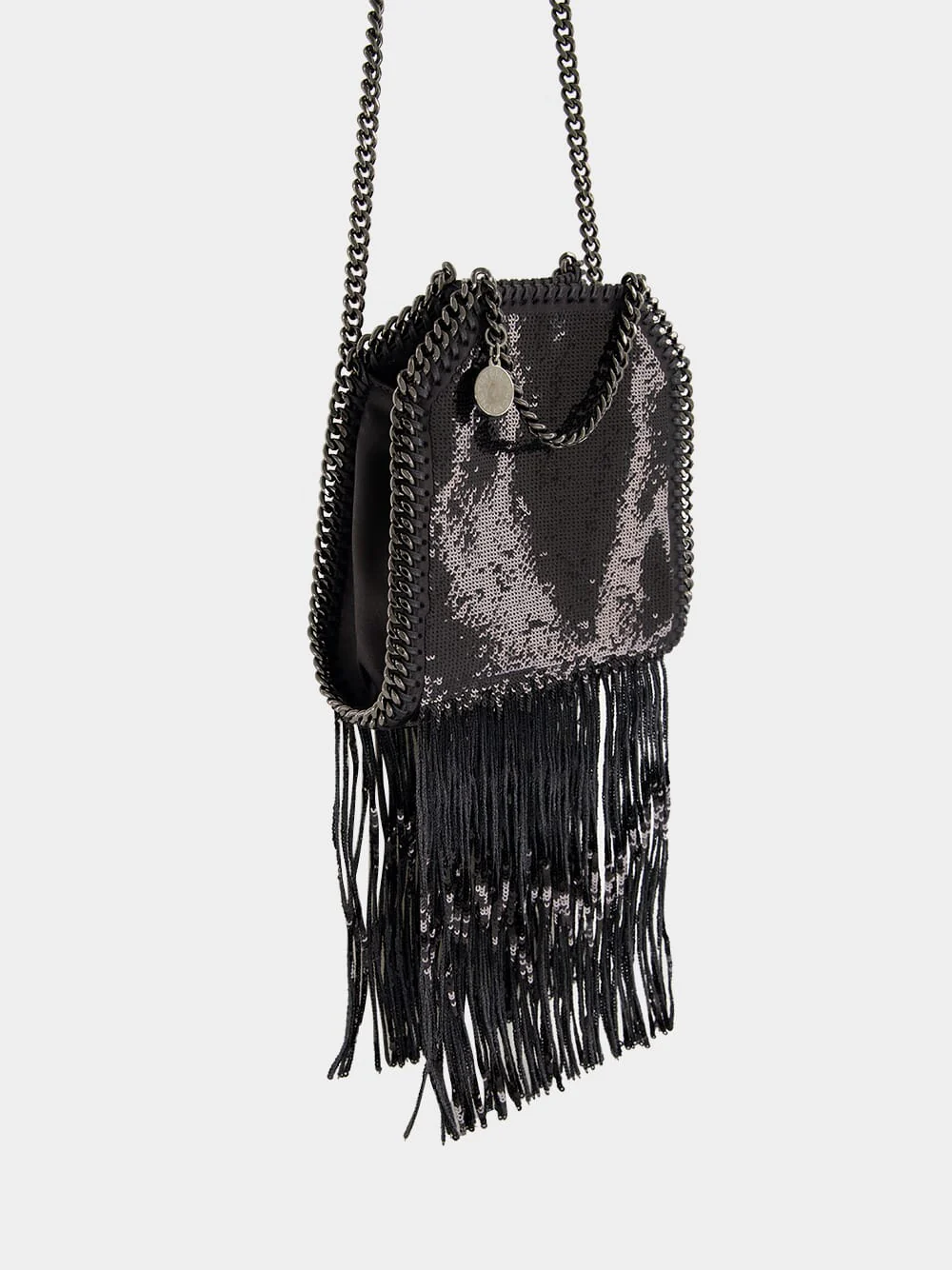 Black Limited-Edition Falabella Sequin Fringe Tiny Tote Bag - Image 5