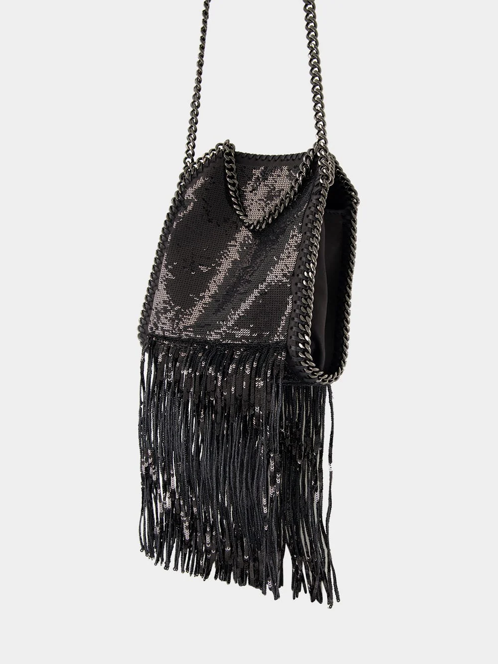 Black Limited-Edition Falabella Sequin Fringe Tiny Tote Bag - Image 7