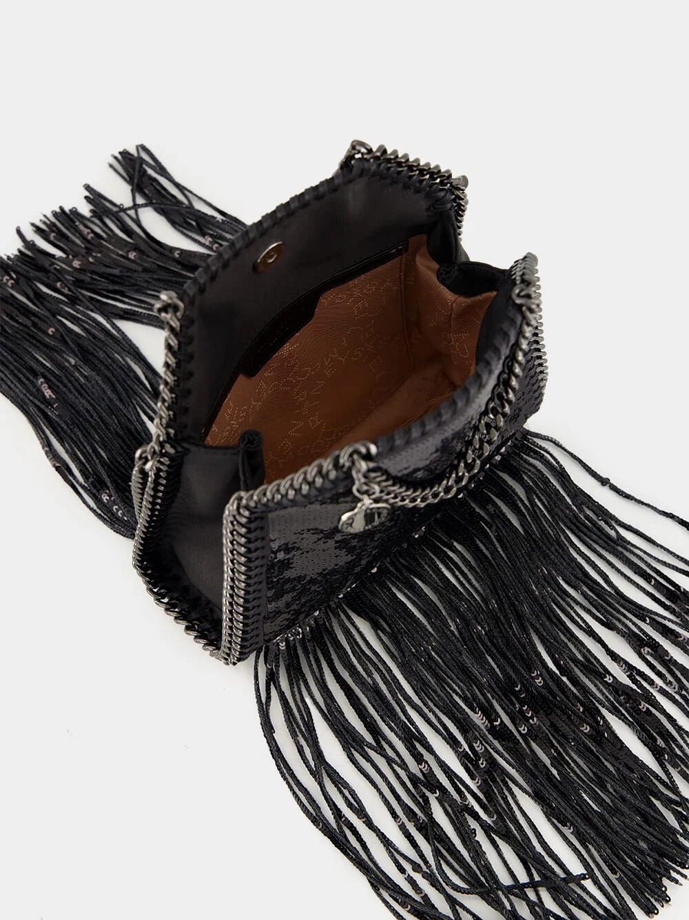 Black Limited-Edition Falabella Sequin Fringe Tiny Tote Bag - Image 8