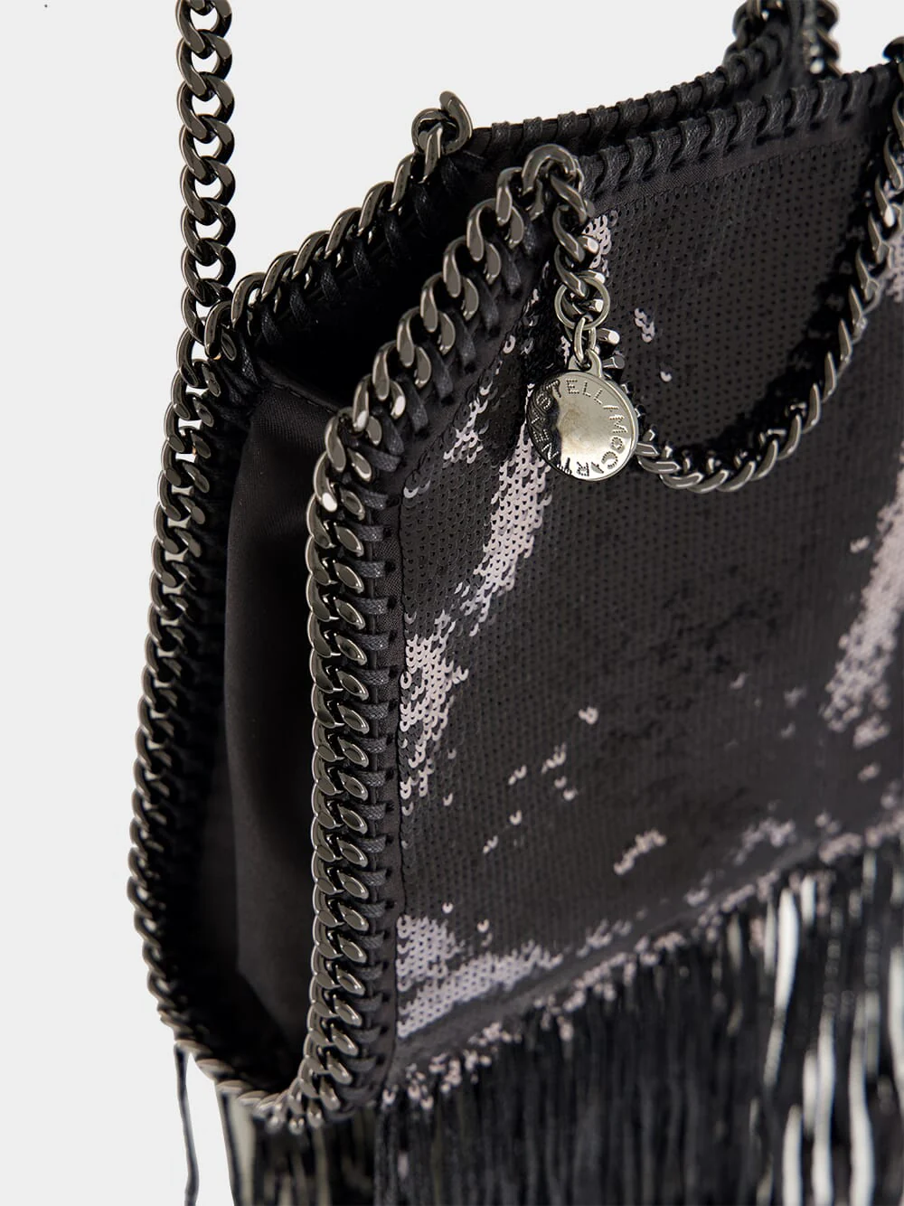 Black Limited-Edition Falabella Sequin Fringe Tiny Tote Bag - Image 9