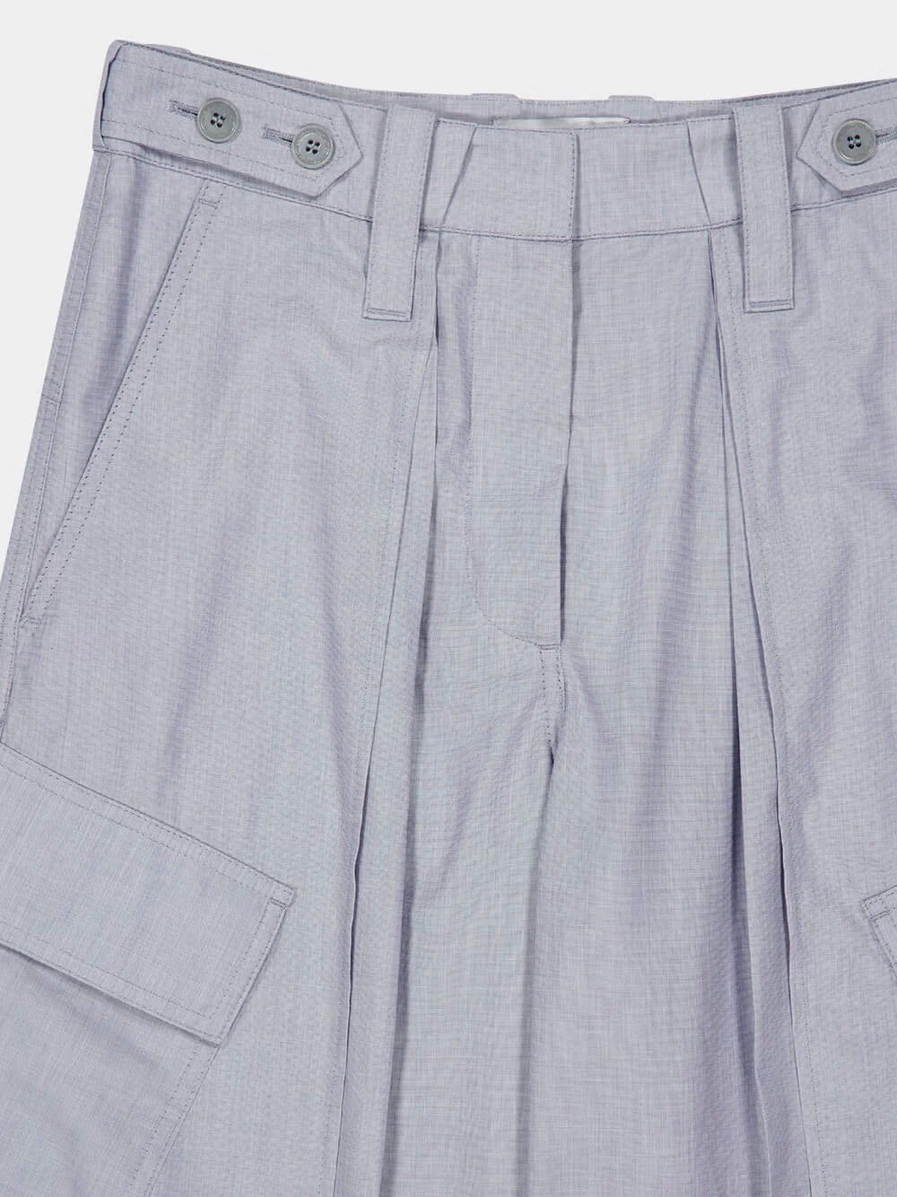 Blue Grey Layered Chambray Cargo Trousers - Image 3