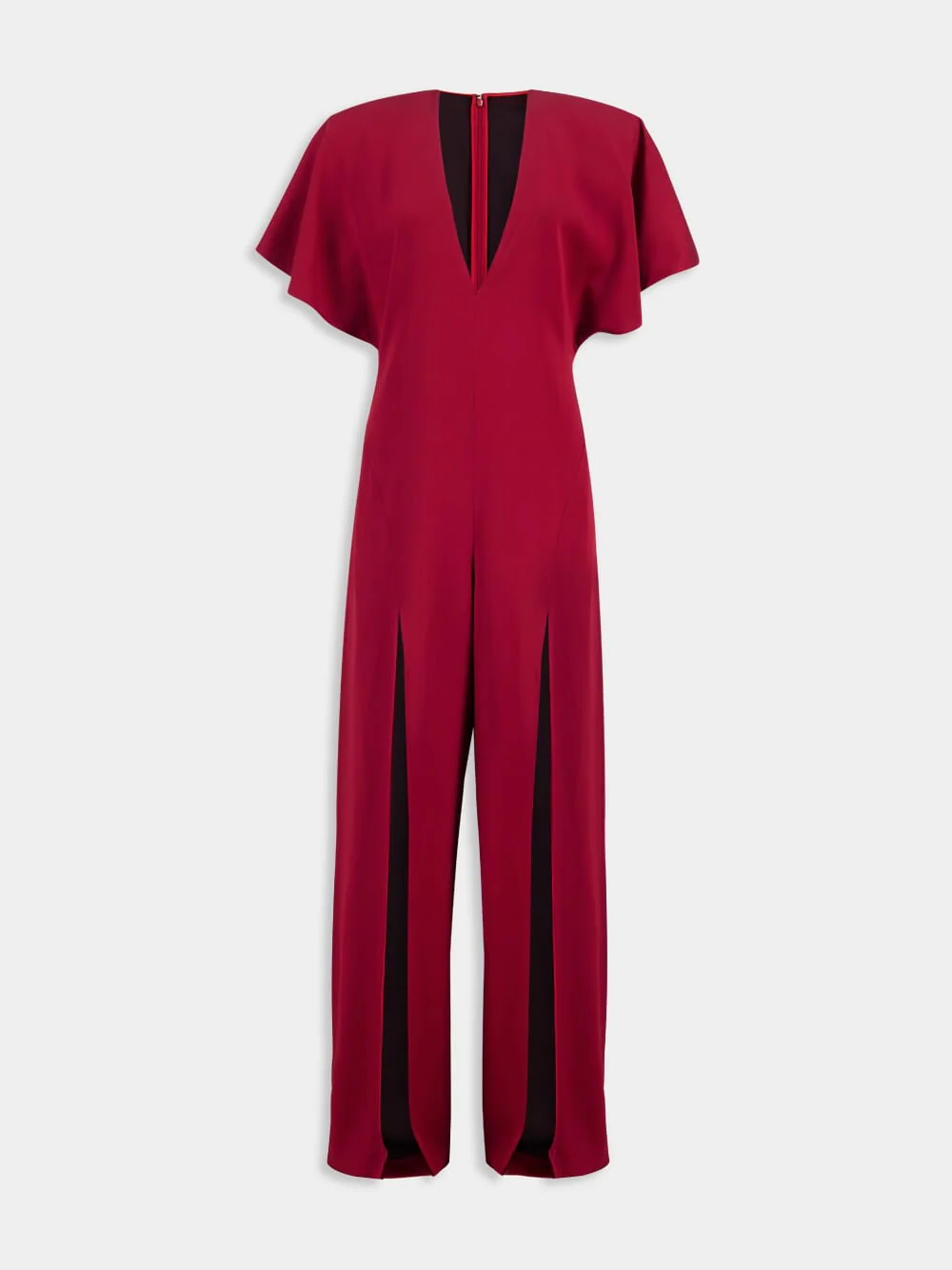 Burgundy Plunge Neck Leg-Slit Jumpsuit