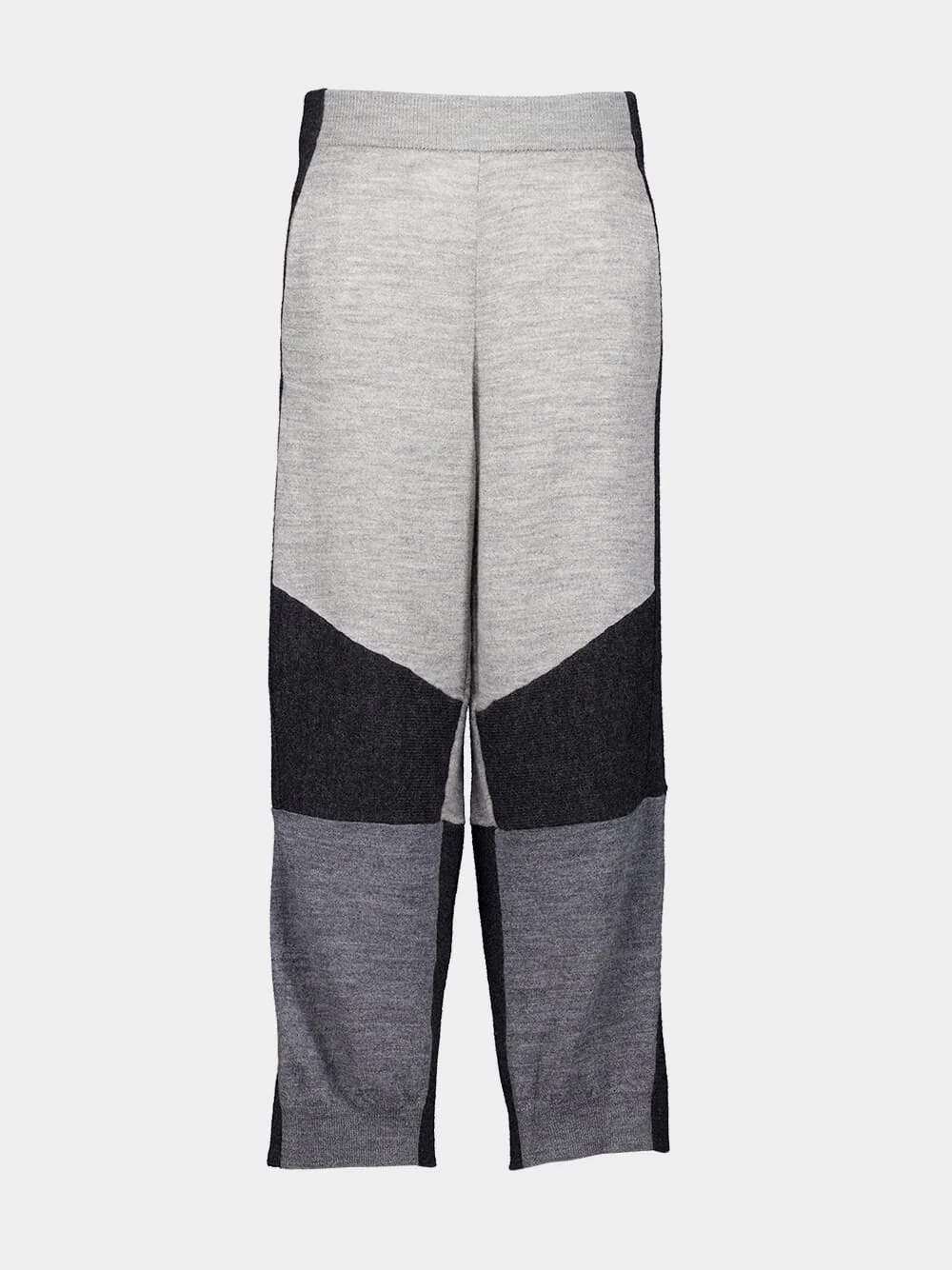 Grey Colour-Blocked Knit Trousers