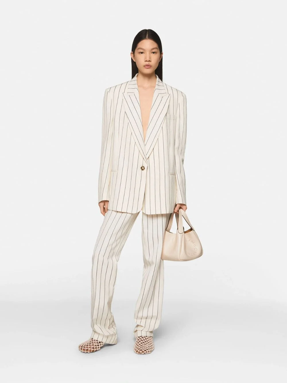 Pinstripe Cream Straight-Leg Trousers - Image 2