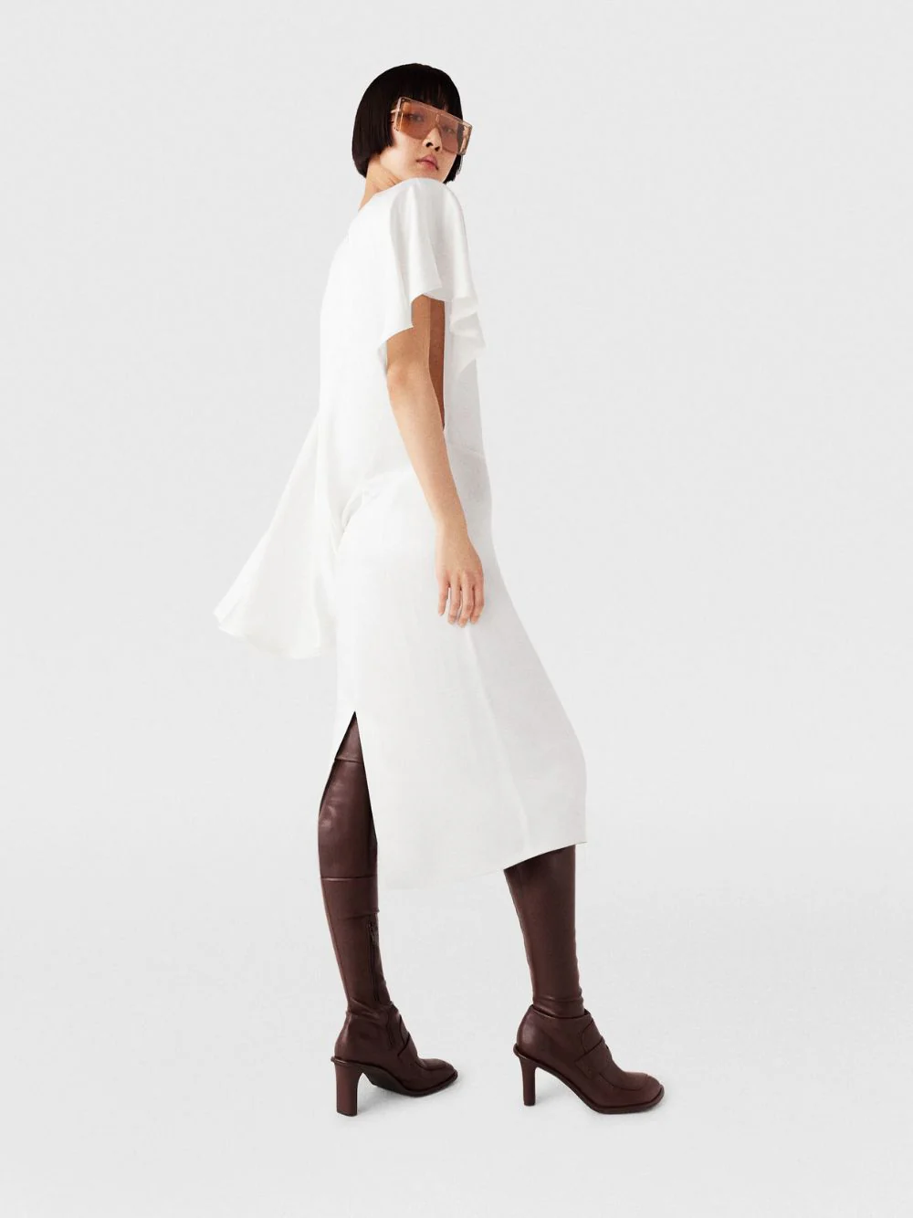 White Asymetric Draped Midi Dress - Image 4