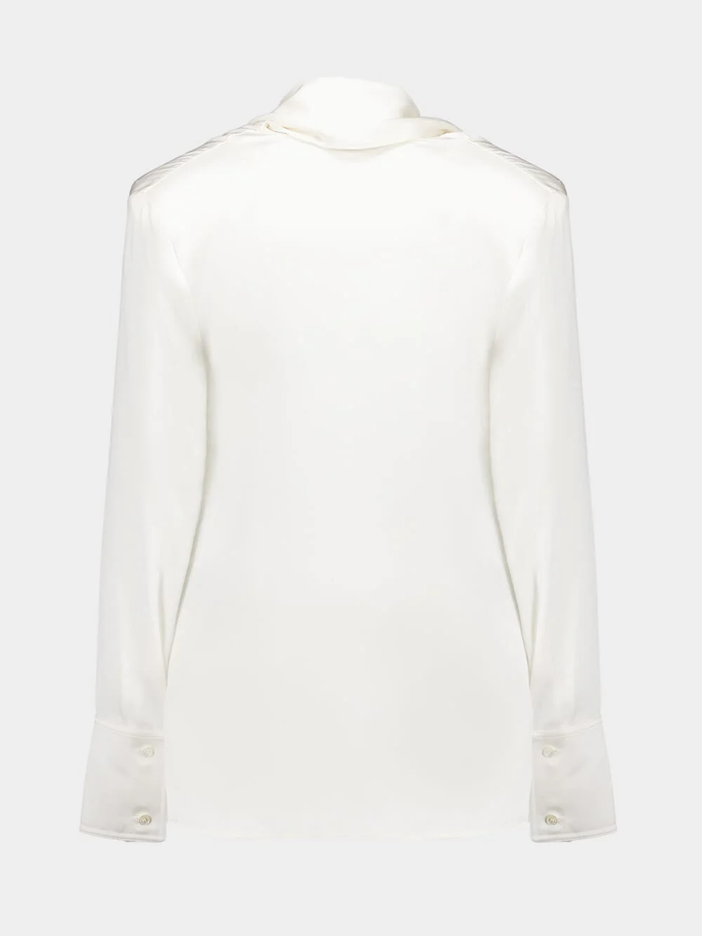 White Tasseled Draped Silk Blouse - Image 2