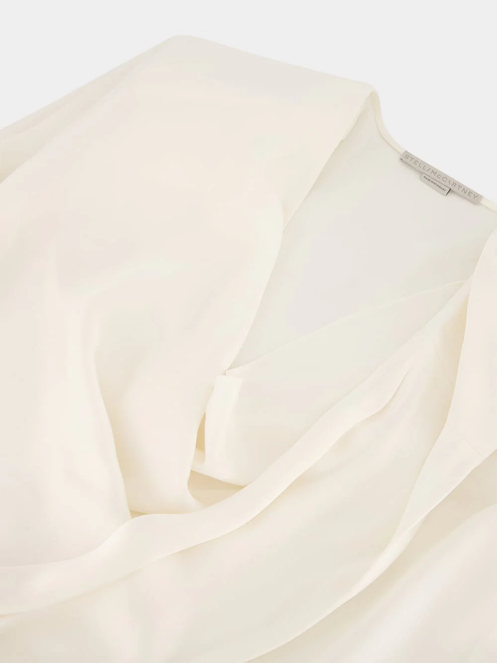 White Tasseled Draped Silk Blouse - Image 3