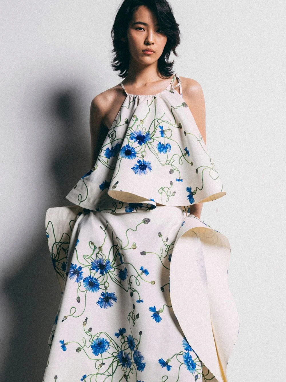 Cornflower Embroidered Frill Crop Top