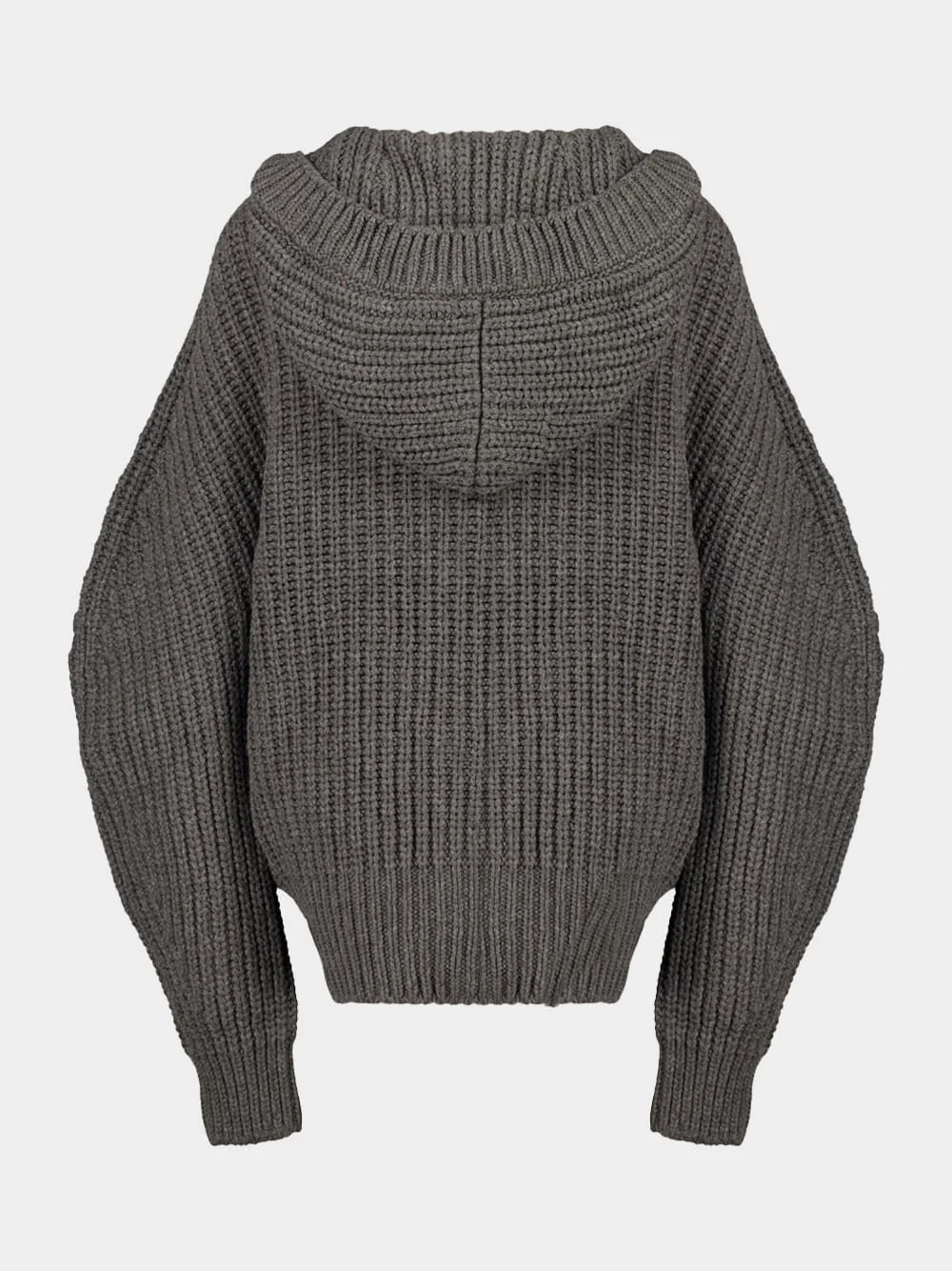 Dark Grey Melange Chunky Ribbed Hooded Cardigan - Image 3