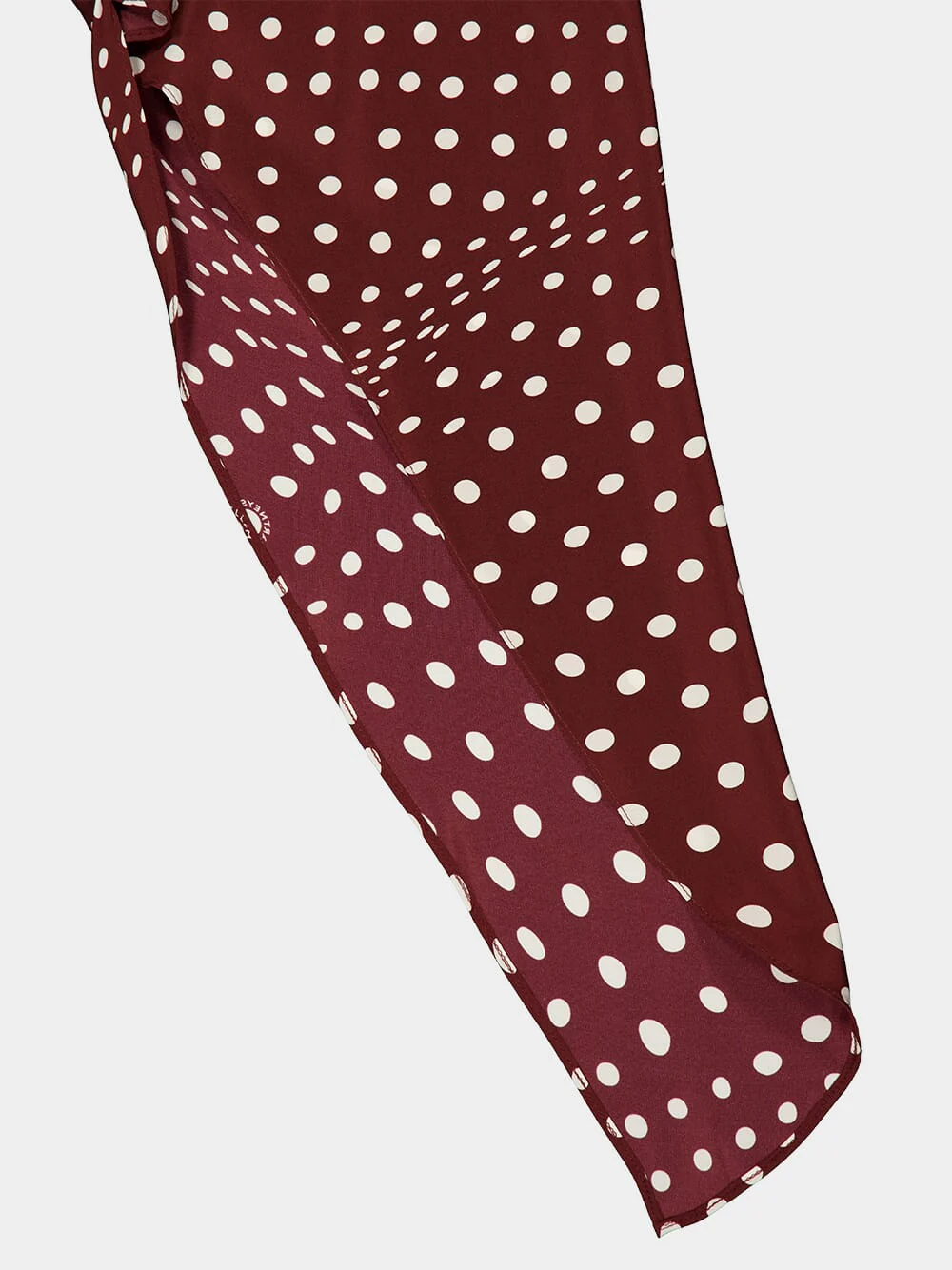 Burgundy Tie-Neck Polka Dot Silk Midi Dress - Image 6