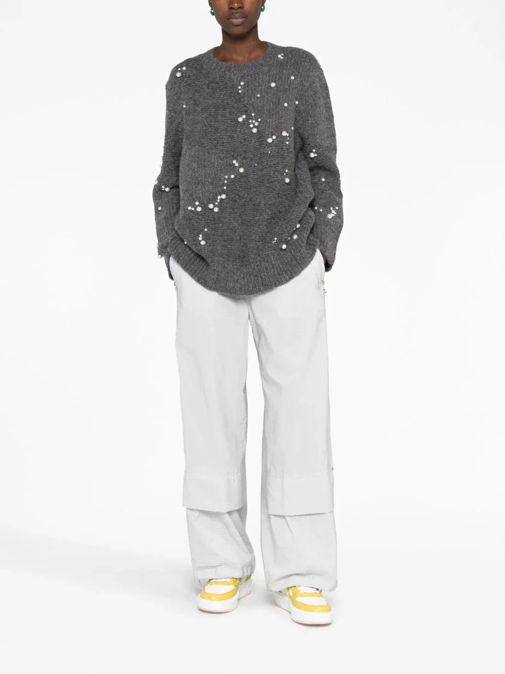 Faux Pearl-Embellished Oversized Jumper - Image 2