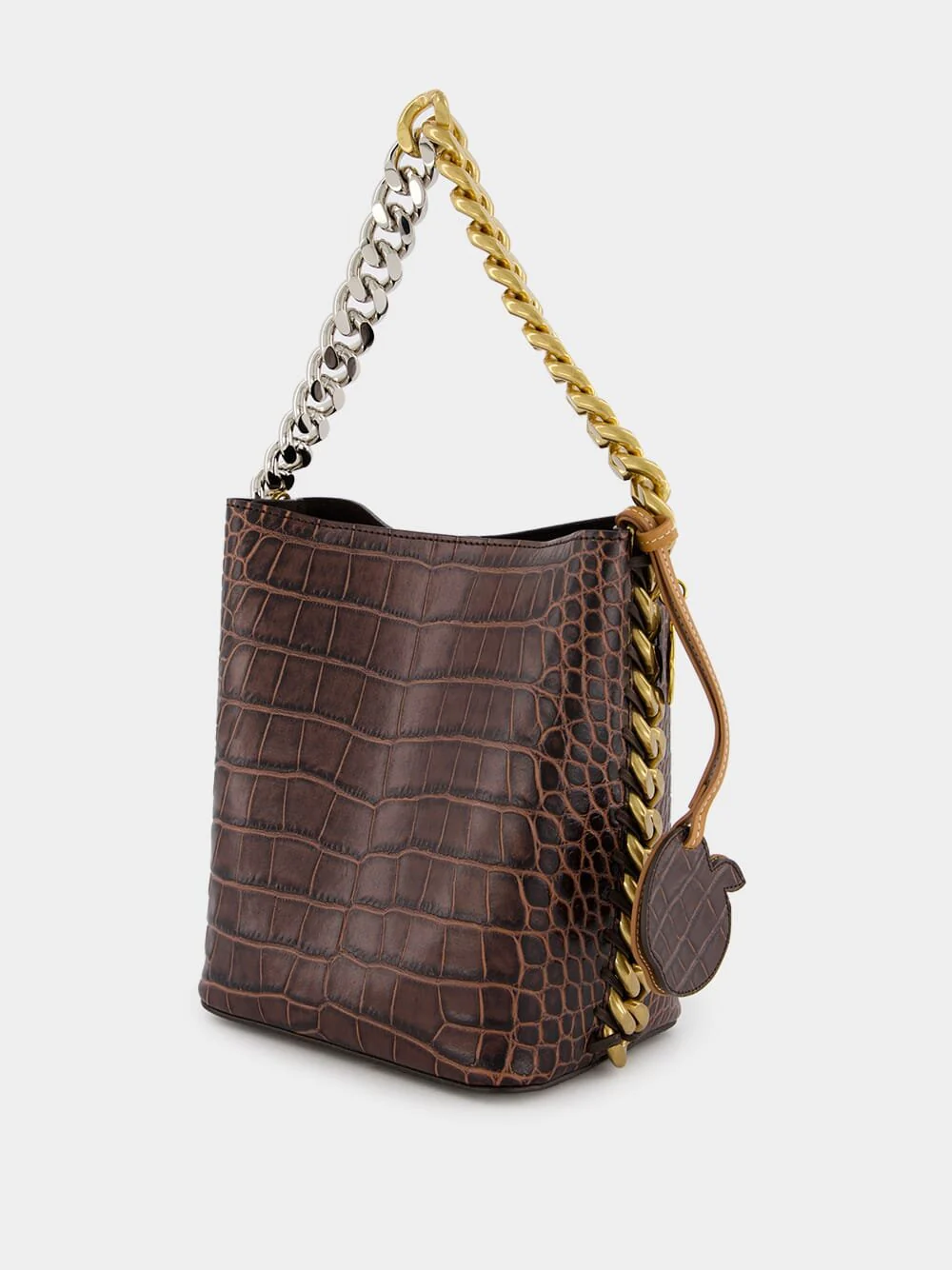 Frayme Croc-Effect Embossed Brown Bucket Bag - Image 4