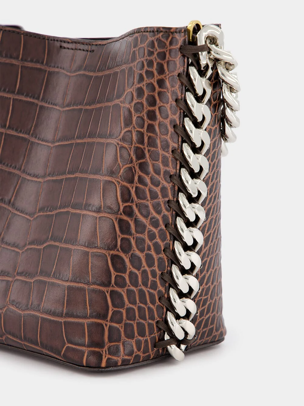 Frayme Croc-Effect Embossed Brown Bucket Bag - Image 7